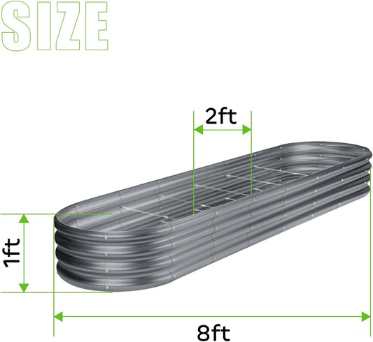 Land Guard 8Ă—2Ă—1ft Galvanized Raised Garden Bed Kit, 108 Gallon Capacity Raised Garden Boxes Outdoor, Oval Metal Raised Garden Beds for Vegetables, Modern Grey(with 10 Connecting rods)