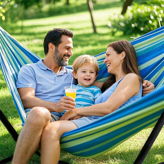 Double Hammock with Stand, 2 Person Hammock with Carrying Bag,Heavy Duty Portable,500 lb Capacity, Perfect for Both Indoors and Outdoors,Ocean Breeze