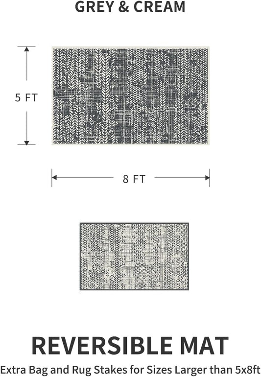 MontVoo Outdoor Rug Waterproof-Patio Rug Mat 5x8 Outdoor Carpet Reversible RV Camping Picnic Plastic Straw Rug Outside Outdoor Area Rug for Balcony Deck Backyard Patio Decor Boho Modern Abstract