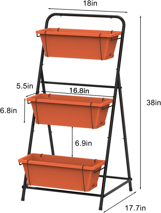 Vertical Raised Garden Bed 3 Tier Elevated Garden Planters Standing Planter Box Outdoor and Indoor for Plants Herbs Flowers Vegetables Brick Red