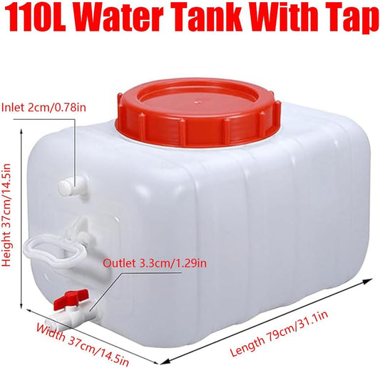 Plastic Water Tank 25L/35L/50L/80L/110L/200L Water Container,Rain Water Tank,Food-Grade Rectangular Thickened Water Tower with Faucet for Household Water Storage(Size:110L)