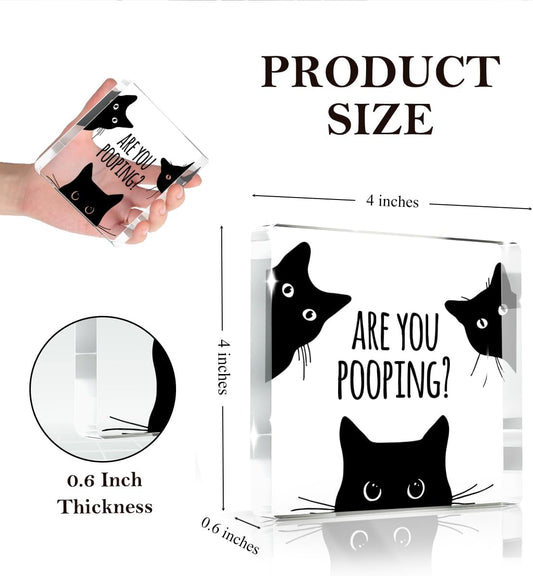 Are You Pooping Funny Sign,Black Cat Decor, Cat Bathroom Acrylic Decor,Home Decor Bathroom Creative Gift For Women Men,Funny Decorate Retro for Home Toilet 4x4 Inches