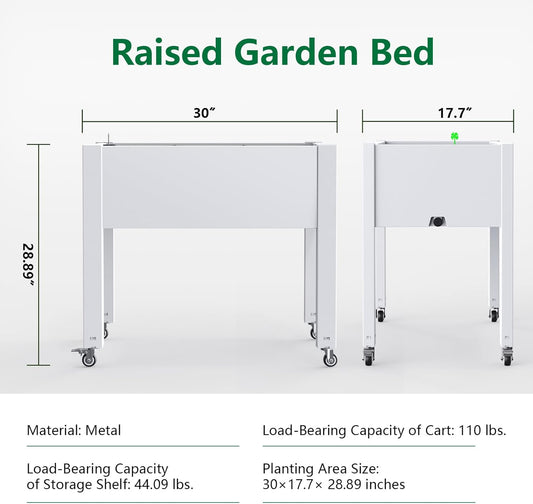 Horticulture Raised Garden Bed with Legs, Divisible Raised Resin Planter Box for Backyard, Patio, Balcony, with 4 Legs, 4 Swivel Lockable Wheels(Ashen,30.04 * 17.72 * 28.9)