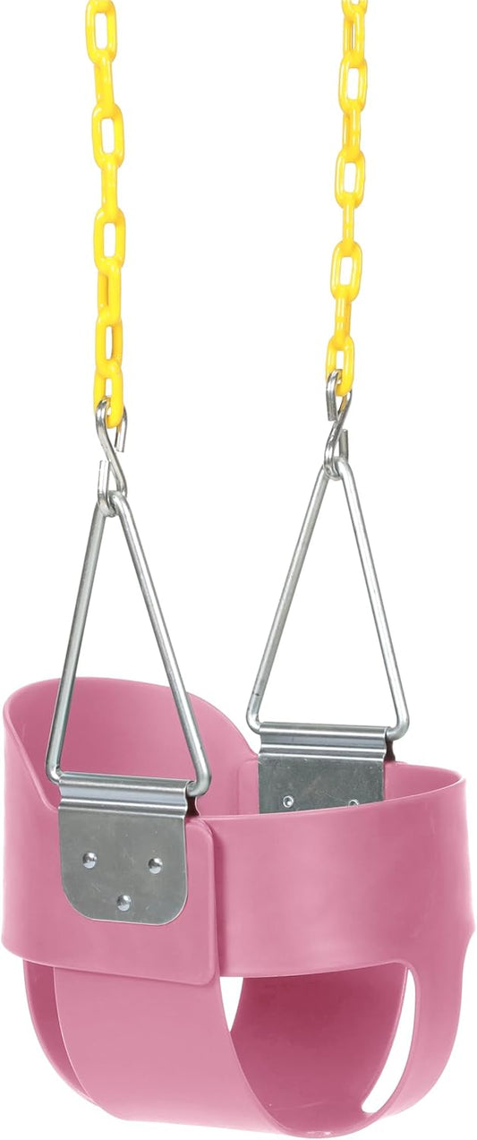 Eastern Jungle Gym Heavy-Duty High Back Full Bucket Toddler Swing Seat | Coated Chains Fully Assembled | Pink Swing Set Accessory