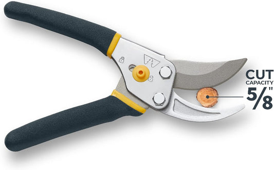 Woodland Tools Co. Bypass Pruning Shears for Gardening β 5/8" Cut Capacity, High Carbon Steel Blade with Non-Stick Coating, Soft Grip, Steel Handle, Hand Pruner for Plants, Flowers, and Shrubs