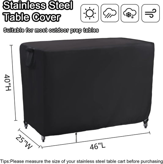 Kingling Grill Cart Cover, Waterproof Outdoor Prep Table Cover 46 Inch Stainless Steel Outdoor Patio Table Covers Rectangular for Metal Prep Cart Protection -46''L x 25''W x 40''H (Black)