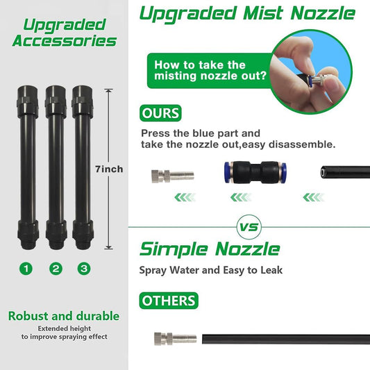 UR FOREST Updated Standing Misting Cooling System 26.2FT (8M) Misting Line + 4 Brass Misting Nozzles,2 Height Option, Stand Mister Hose for Outside Outdoor Patio, Pet Cooling, Kids Water Playing-BLACK