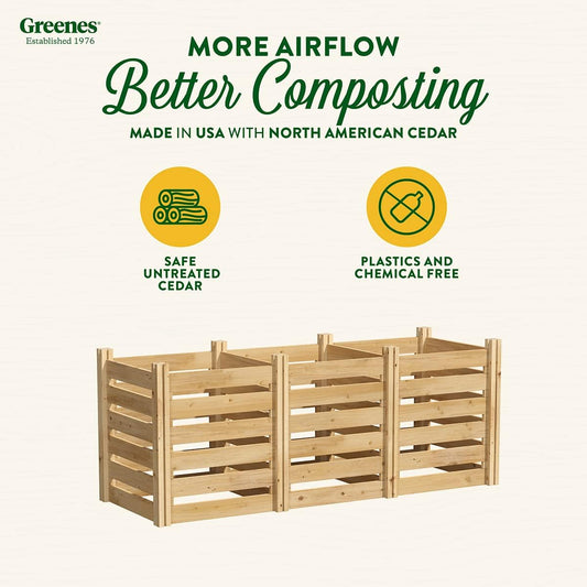 Greenes Fence Cedar Wood Composter, 24" W x 72" L x 31" H / 231.9 Gallons - Made in USA with North American Cedar