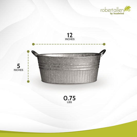 Headwind Oval Galvanized Tubs Planter with Handles – 12 Inch Lightweight Steel Indoor Oval Plant Pot with Drainage Holes – Large Galvanized Tub Flower Bucket – Outdoor Planter by Robert Allen