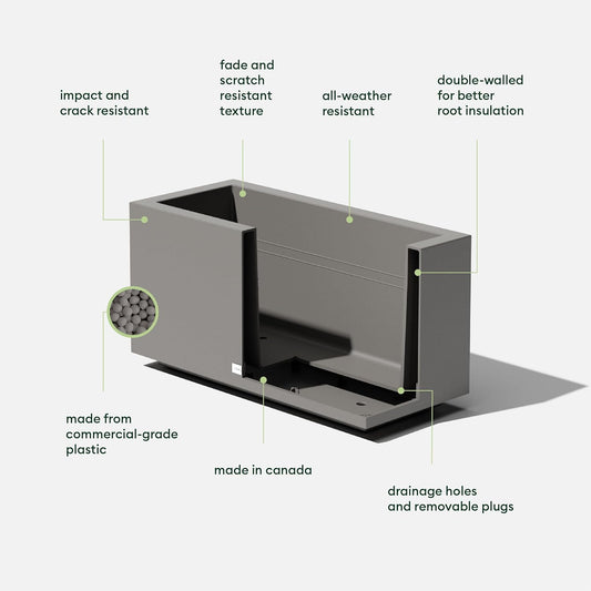 Veradek Block Series Long Box Planter - Large Rectangular Planter for Indoor or Outdoor Patio/Porch | Durable All-Weather Use with Drainage Holes | Modern Décor for Tall Plants, Flowers or Shrubs