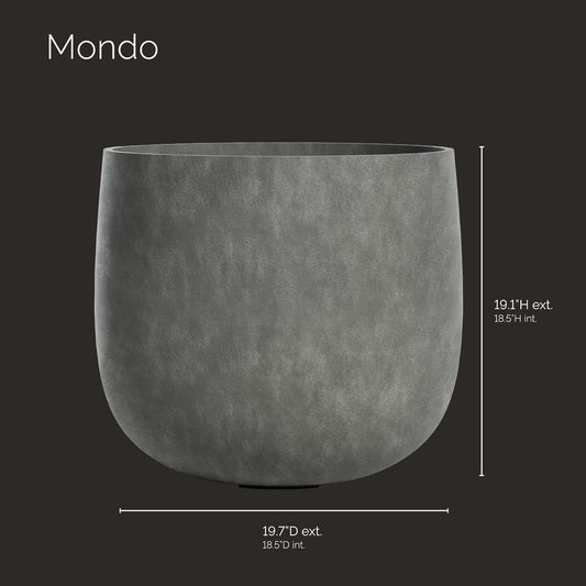 Mondo Large Planter β Grey Stone Finish β Fiberglass Indoor/Outdoor and Weather-Resistant Round Planter (19.7" D x 19.1" H Exterior, 18.5" D x 18.5" H Interior)