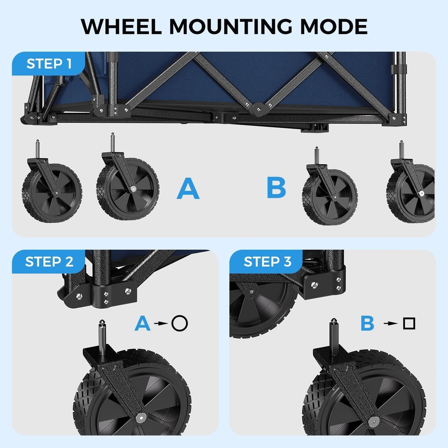 Collapsible Wagon Cart Foldable with 300lbs Load-Bearing, Heavy Duty Folding Wagons Carts with All Terrain Wheels, Utility Beach Wagon for Outdoor Garden, Camping Shopping Sports,U-2 Blue