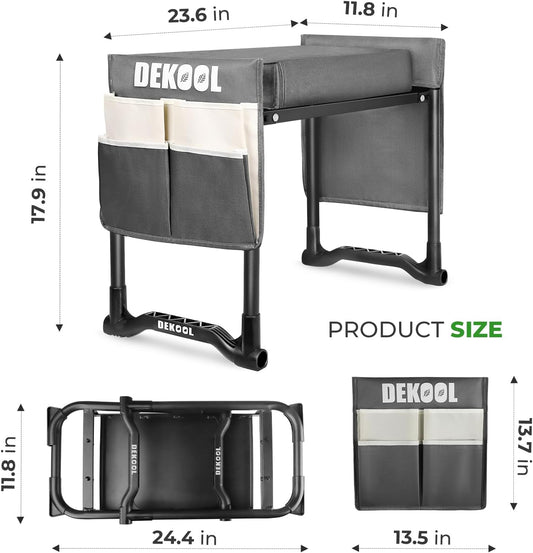 Garden Kneeler and Seat with Upgraded Wide & 3" Thick Kneeling Pad, Heavy Duty Garden Stool with 2 Large Tool Bags, Portable Bench for Planting, Weeding, Gardening Gifts for Women, Men, Seniors
