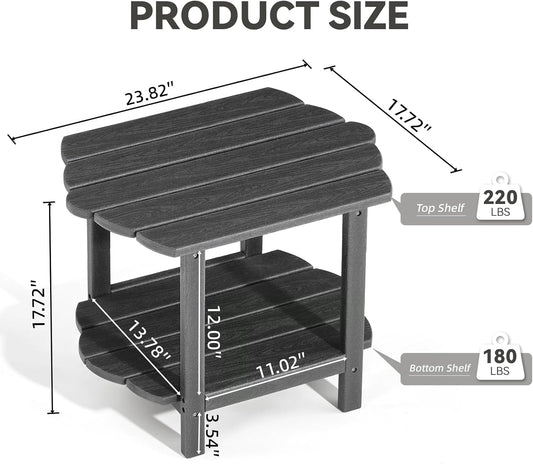 Small Outdoor Side Tables Modern 2-Tier Adirondack Table Rustic End Table HDPE Storage Shelf Industrial Corner Rectangle Coffee Table for Patio Garden Balcony Backyard Pool Farmhouse Home Grey