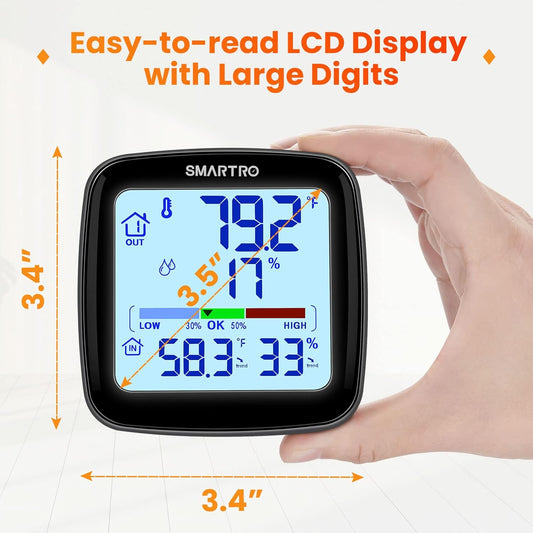 SMARTRO SC92 Professional Indoor Outdoor Thermometer Wireless Digital Hygrometer Room Humidity Gauge Temperature and Humidity Meter Pro Accuracy Calibration