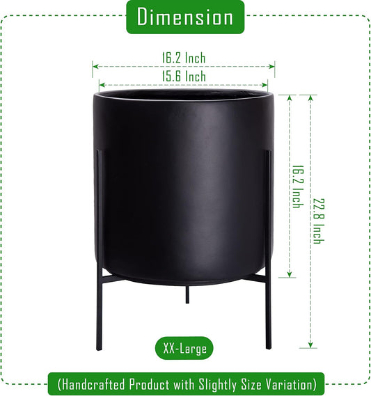 D'vine Dev Mid Century Plants Pot Cylinder Planter with Heavy Duty Stand, XX-Large 16 Inch Pot, 22.8 Inch with Stand Height, Black, 96-T-B-5