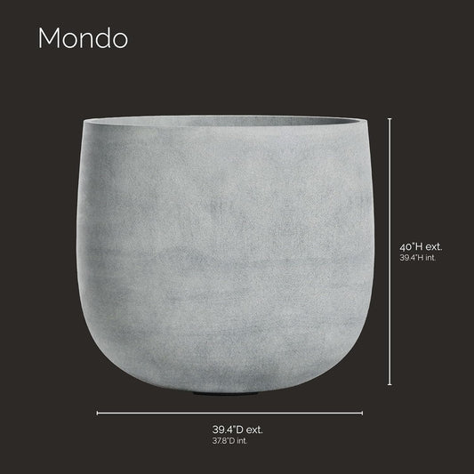 Mondo Large Planter â Concrete Stone Finish â Fiberglass Indoor/Outdoor and Weather-Resistant Round Planter (39.4" D x 40" H Exterior, 37.8" D x 39.4" H Interior)