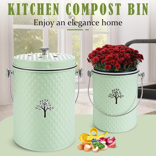 AOSION Countertop Compost Bin Kitchen,Odorless Indoor Compost Bin with Lid and Compost Bags,Compost Bucket Composter Container for Food Waste,Green