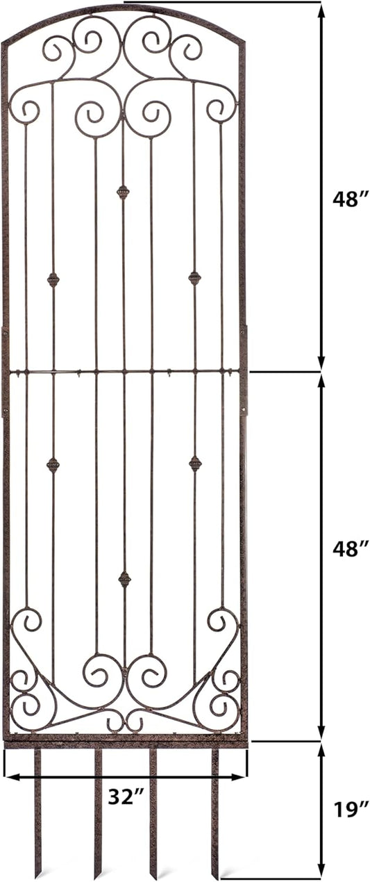 H Potter Premium 8-Foot Iron Garden Trellis - Heavy Duty Plant Support for Climbing Vines & Privacy Screen