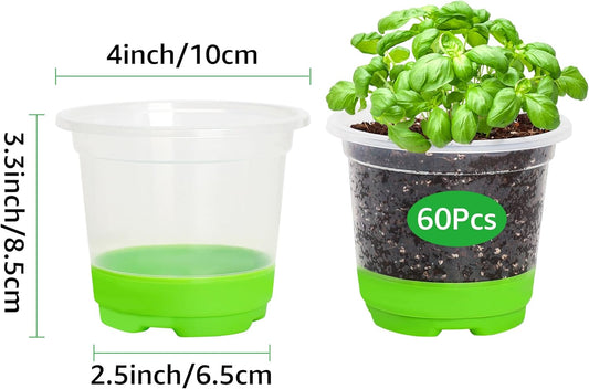 MIXC 60 Packs 4 Inch Reinforced Nursery Pots with Silicone Base for Easy Transplant, Variety Pack Plastic Plant Pot Seedling Planter Seed Starter Flower