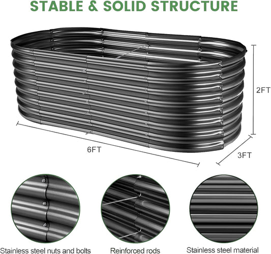 Land Guard Galvanized Planter Raised Beds, 6Ă—3Ă—2ft Galvanized Water Trough, Keyhole Raised Garden Bed Metal (Dark Gray)