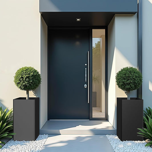 26" Tall Planters, Outdoor&Indoor Black Planter Pots, Durable All-Weather Use with Drainage Holes, Large Planters Modern Décor for Porch, Patio, Backyard