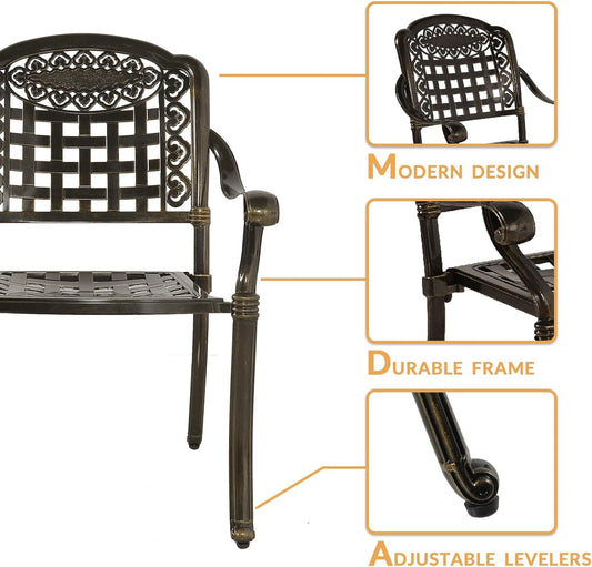 3-Piece Outdoor Patio Dining Set, All-Weather Cast Aluminum Patio Furniture Set for Backyard Garden Deck with 2 Chairs and 35.4” Round Table, 2" Umbrella Hole