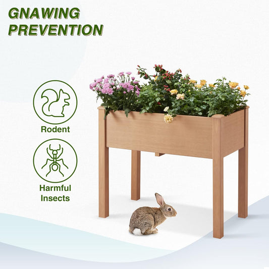 Psilvam Raised Garden Bed with Legs, Poly Lumber Raised Planter Box, Outdoor Elevated Garden Bed Suit for Backyard, Patio, Balcony 34" D x 18" W x 30" HοΌTeak ColorοΌ