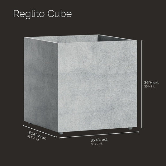 Reglito Cube Planter â Fiberglass Indoor/Outdoor and Weather-Resistant Large Planter (Concrete Stone, 35.4" L x 35.4" W x 36" H)