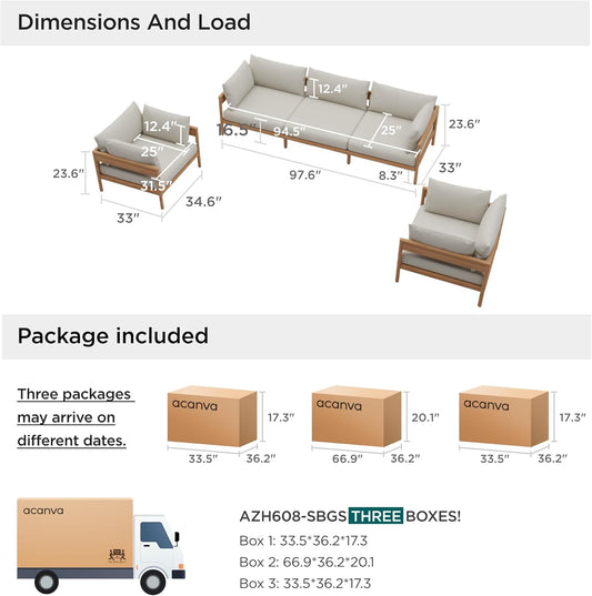 Acanva Modern Outdoor Patio Furniture Set, All-Weather Aluminium Conversation Sectional Sofa with Thick Cushions for Backyard, Garden, Porch, Couch + 2 x Armchairs, Beige
