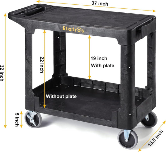 ELAFROS Heavy Duty Plastic Utility Cart, 37 x 18.8 in, Flat Top, Swivel Wheels, 550 lbs Capacity, Black