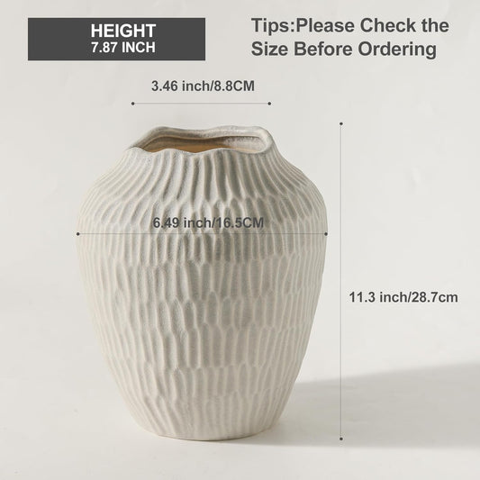 Ceramic Vase for Home Decor,7.8 Inch Flower Vase,Decorative Grey Vases for Pampas Grass,Modern Art Texture for Home Entryway Living Room Dining Table Farmhouse Office Decor-Grey.