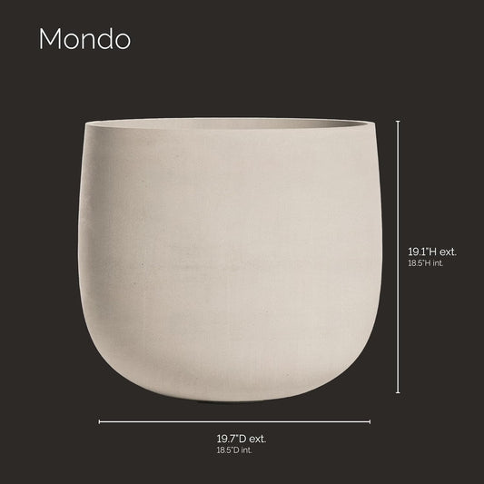 Mondo Large Planter β Sand Stone Finish β Fiberglass Indoor/Outdoor and Weather-Resistant Round Planter (19.7" D x 19.1" H Exterior, 18.5" D x 18.5" H Interior)