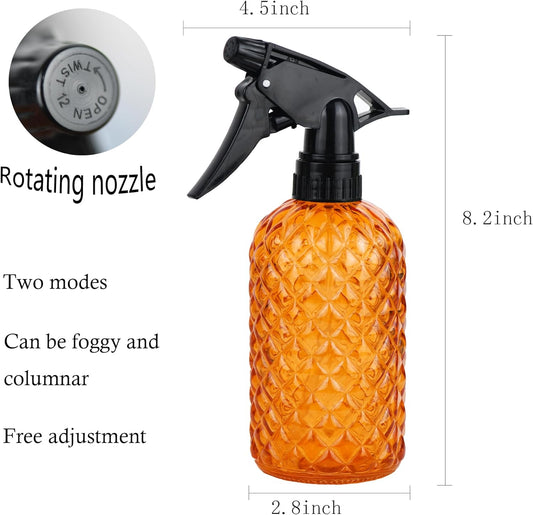 Glass Handheld Spray Bottle - 12oz Refillable Bottle ,Adjustable Nozzle Watering Can for Garden Plants Cleaning Solutions (Orange)