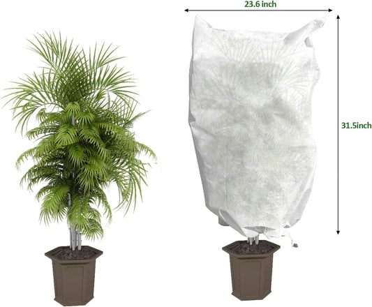 EAONE 12 Pack Plant Covers Freeze Protection, 24x32'' Winter Frosts Cloth for Outdoor Plants, Reusable Frost Blankets Drawstring Bags for Cold Freeze Sun Protection Bird Insect Prevention,White