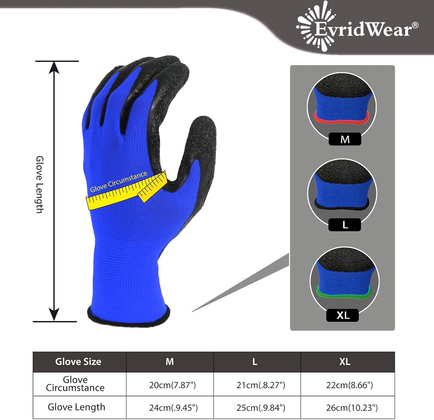 Evridwear Crinkle Latex Rubber Hand Coated Safety Work Gloves for Men Women General Multi Use Construction Warehouse Gardening Assembly Landscaping (XK-Size) Blue 120 Pairs Pack