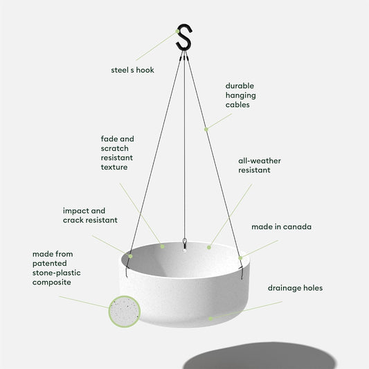 Veradek Mason Series Hanging Kona Planter - Round Planter for Outdoor Balcony/Patio | Made from Plastic-Stone Composite with Hanging Attachment | Modern Décor for, Flowers, Succulents, Small Plants