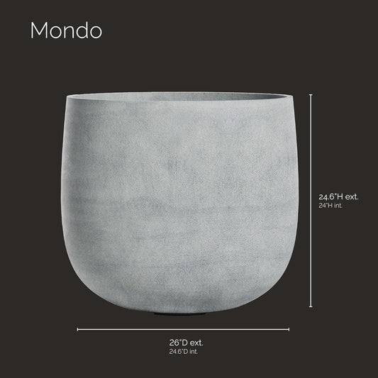 Mondo Large Planter â Concrete Stone Finish â Fiberglass Indoor/Outdoor and Weather-Resistant Round Planter (26" D x 24.6" H Exterior, 24.6" D x 24" H Interior)