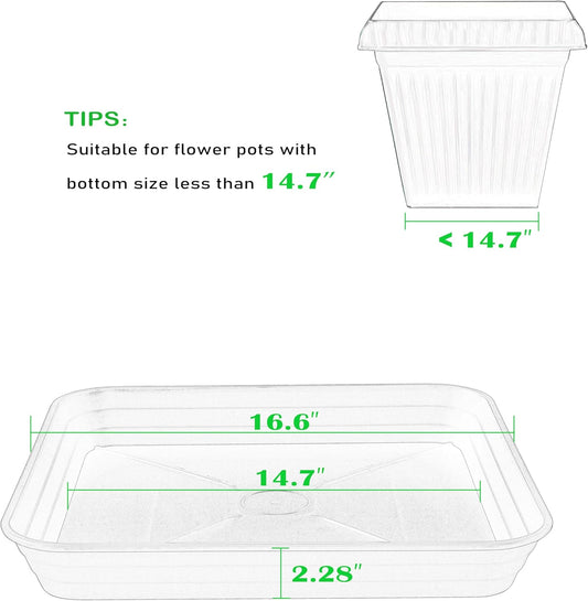 2 Pack Square Plant Saucer Tray 16 inch, Heavy Duty Plastic Plant Saucers for Indoors Outdoor, Flower Plant Drip Trays for Pots, Square Seed Starting Tray, Seedling Growing Trays