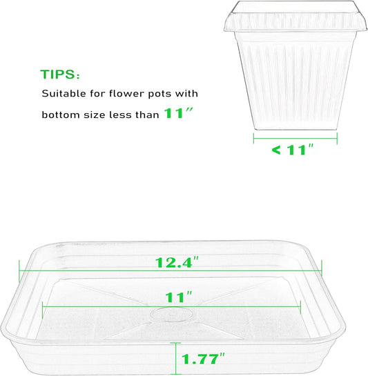 4 Pack Square Plant Saucer Tray 12 inch, Heavy Duty Plastic Plant Saucers for Indoors Outdoor, Flower Plant Drip Trays for Pots, Square Seed Starting Tray, Seedling Growing Trays