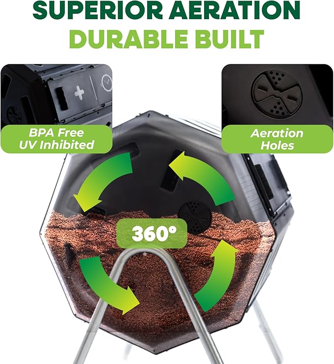 FCMP Outdoor IM4000 Dual Chamber Tumbling Composter Canadian-Made, 100% Recycled Resin - Outdoor Rotating Compost Tumbler Bin for Garden, Kitchen, and Yard Waste, Black (37 Gallon)
