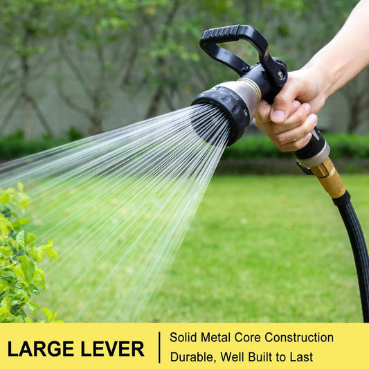 FANHAO Heavy Duty Fireman's Hose Nozzle, Metal Water Nozzle with 8 Spray Patterns,High Pressure Garden Hose Sprayer with Lever Control and Non-Slip Grip to Water Lawns & Plants, Wash Cars & Clean