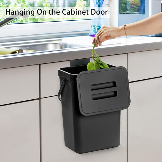 stonespace Under Sink Trash Can,Kitchen Compost Bin, Diaper Pail, 3.2 Gallon/12L Hanging Garbage Can for Baby Crib/Bathroom/Cupboard, Plastic Food Waste Bin,1 Pack Black