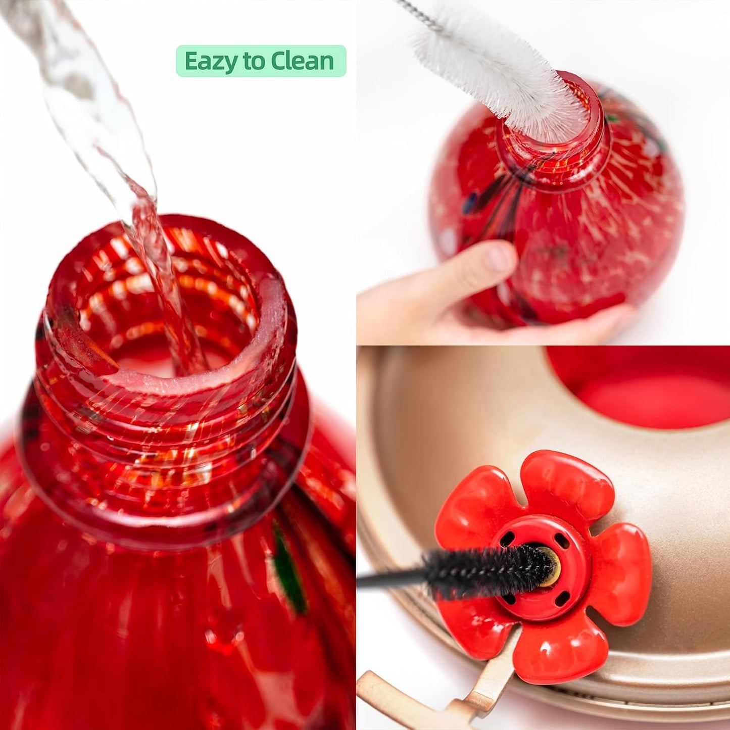 2 Packs Hummingbird Feeder for Outdoors Hanging, 34OZ & 32OZ Hand Blown Glass Hummingbird Feeders for Outside, Red & Teal