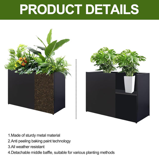 Metal Planter Box Rectangular Block - Galvanized Steel Long Box Planter Modern Outdoor Planters All-Weather Use with Drainage Holes for Patio/Porch, 35.5Ã24Ã12IN