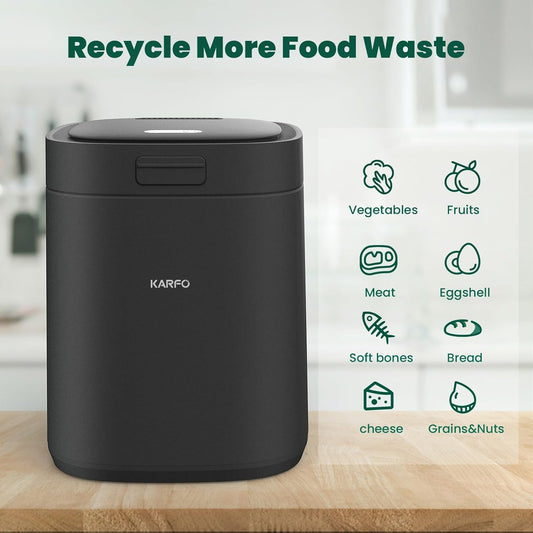 Karfo Electric Composter for Kitchen, Smart Compost Bin Outdoor/Indoor, Odorless Single-Button Auto Operation, Turn Food Waste to Fertilizer for Plants, Food Waste Compost Machine (Black)