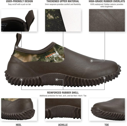 HISEA Unisex Waterproof Garden Shoes, Men's Rubber Rain Boots Women's Ankle Rain Shoes Neoprene Camp Booties Outdoor Slip-On Footwear for Gardening, Farming, Camping, Car Wash, Lawn Care and Yard Work