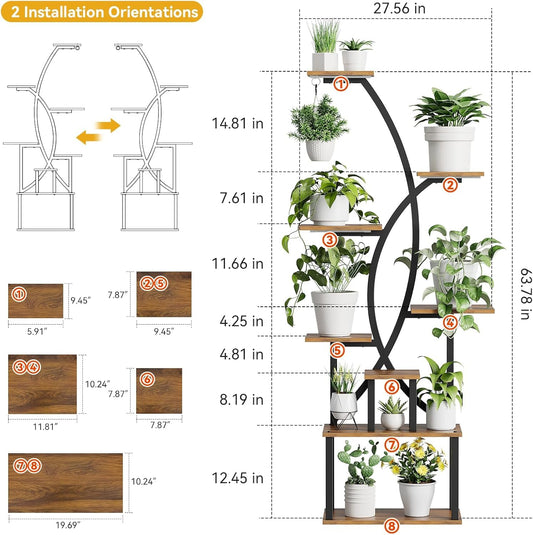 Plant Stand Indoor,8-Tier 65 inch Tall Plant Shelf for Indoor Plants with Grow Light, Plant Shelf with Adjustable Brightness & Timer,Modern Metal Plant Display Rack for Living Room/Patio