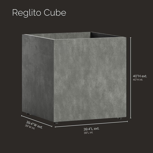 Reglito Cube Planter â Fiberglass Indoor/Outdoor and Weather-Resistant Large Planter (Grey Stone, 39.4" L x 39.4" W x 40" H)