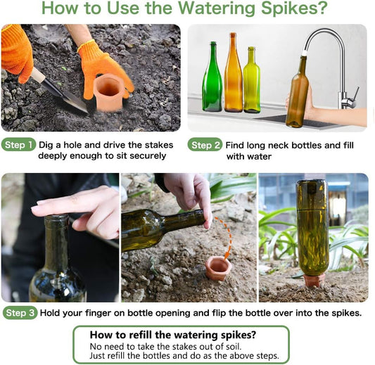 REMIAWY Plant Watering Spikes, Plant Vacation Waterer Wine Bottle Watering Stakes Terracotta Devices Slow Release Self Spikes for Indoor Outdoor